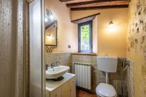 a bathroom with a sink and a toilet and a window at Agriturismo Podere Marroneto in Monticiano +52 photos