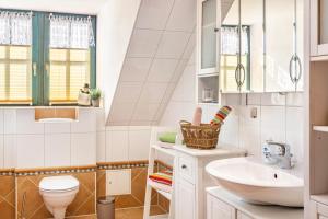 a bathroom with a sink and a toilet at Dachwohnung Im Landhausstil in Meiningen +20 photos