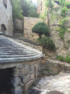 a stone stairway with a stone wall at Rives du Tarn in Peyreleau