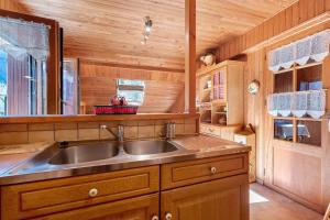 a kitchen with a sink and a wooden wall at Gite Campbieil - Gavarnie in Gèdre +15 photos