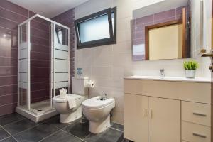 a bathroom with a toilet and a sink and a mirror at Apartamento Rolycar 201 in Icod de los Vinos +19 photos