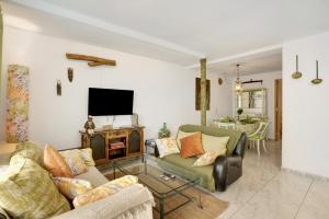 a living room with two couches and a tv at casa Jardín del sol planta baja in Tacoronte