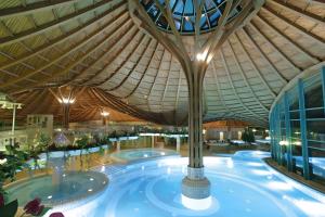 an indoor pool in a building with a large ceiling at Ferienwohnung auf der Baar in Bad Dürrheim