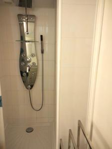 a shower in a bathroom next to a toilet at Chez Léa in Bourges +16 photos