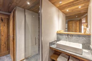 a bathroom with a sink and a shower at Coeur de neige 1724 in Le Grand-Bornand
