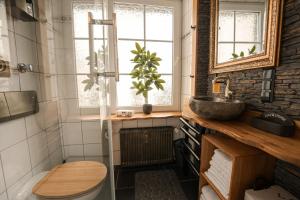 a bathroom with a toilet and a sink at Fewos Deutschherrenstraße in Trier