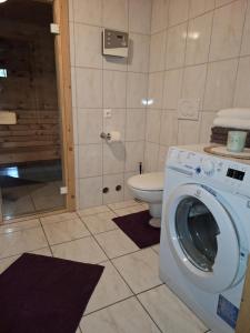 a bathroom with a washing machine and a toilet at Adlerhütte in Stall