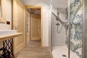 a bathroom with a shower and a sink at Casa al Mulino 1 in Tenno