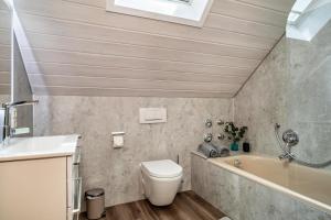 a bathroom with a toilet and a sink and a tub at Appartement Seefreunde in Langenargen +11 photos
