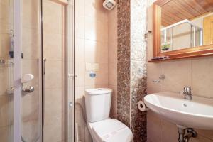 a bathroom with a toilet and a sink and a shower at Nontas Home 25 in Kalamitsi
