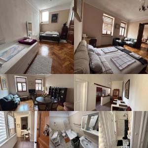 a collage of four pictures of a living room at Harmonija26 in Karlovac