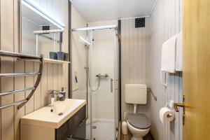 a bathroom with a shower and a toilet and a sink at Haus Sonnenberg in Willingen +34 photos