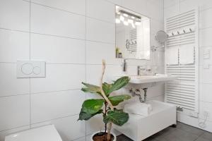 a bathroom with a sink and a potted plant at Kapps Haus in Langenargen +58 photos