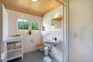 a bathroom with a sink and a toilet and a shower at Baschijörgenhof in Sankt Peter +74 photos