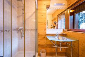 a bathroom with a sink and a shower at Appartement Génépi dans Chalet 14p in Praranger +24 photos