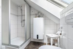 a bathroom with a shower and a toilet at Ferienwohnung Moritz in Lahr +12 photos