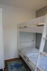 a bunk bed in a room with a ladder at Ferienwohnung Strandgut in Glücksburg
