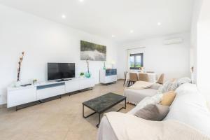 a living room with a couch and a tv at Finca Goet in Sa Pobla