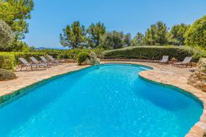 a swimming pool with lounge chairs in a yard at Son del Rio Vell in Pollença