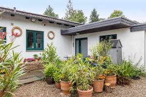 a house with potted plants in front of it at Ferienwohnung im Reiterparadies in Salzhausen