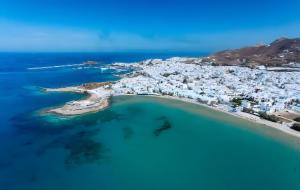 an aerial view of a small island in the ocean at Sofias House Fresh And Comfy in Naxos Chora