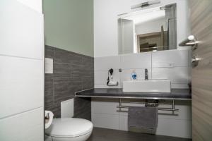 a bathroom with a white toilet and a sink at Apartment 5 in Rielasingen-Worblingen +16 photos