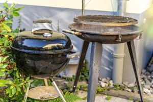 a bbq and a grill with a pan and a grill at Im Rosengarten in Zell am Harmersbach