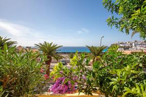 a view of the ocean from a resort with palm trees at Apartamento Cristobal in Morro del Jable