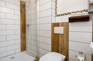 a bathroom with a toilet and a shower at Albpartments in Meßstetten +21 photos