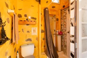 a small bathroom with a toilet and a shower at Casa Rústica San Francisco 1 in Telde +15 photos