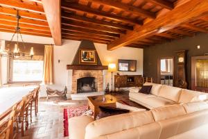 a living room with a couch and a fireplace at Can Vilallonga in Sant Feliu de Pallerols