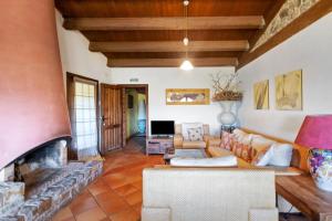 a living room with a couch and a fireplace at Casa Romaní in El Bruc
