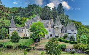 an old castle on a hill with trees at Gite Bellevue in Paulin