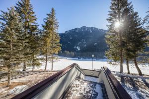 a view from the balcony of a resort in the snow at Appartamento Mazzin in Mazzin