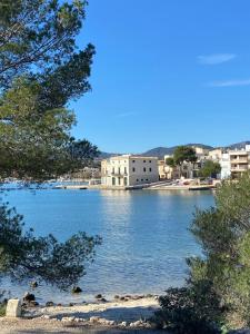 a view of a large body of water with a building at Casa vacacional Es Port in Portocolom