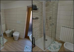 two pictures of a bathroom with a shower and a toilet at Casa Elena in Ventimiglia +7 photos