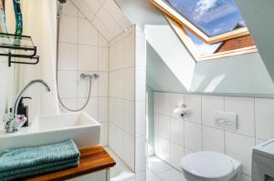 a bathroom with a sink and a skylight at Marienstraße, 54m², ruhig gelegen in Herdwangen-Schönach +18 photos