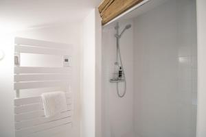 a white bathroom with a shower and a toilet at A Casa D'amore in Bastelica