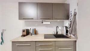 a kitchen with a sink and a counter top at Urlaub auf dem Land in Triepkendorf