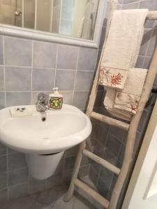 a bathroom with a sink and a towel ladder at Casetta Esmeralda in Praia a Mare +25 photos