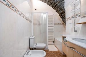 a bathroom with a toilet and a sink and a shower at Appartamento Aurora in Corniglia