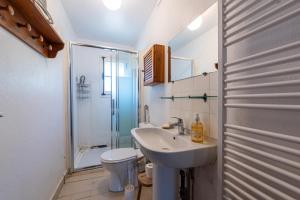 a bathroom with a sink and a shower and a toilet at Chalet des Bruyères in Saint-Jorioz +27 photos