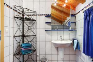 a small bathroom with a sink and a mirror at Landhaus Exklusive Appartement in Wiederhofen +12 photos