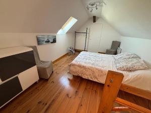 a bedroom with a bed and a television in it at Gîte De La Petite Croix Blanche in Les Riceys