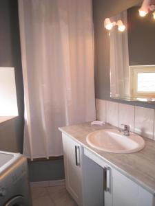 a bathroom with a sink and a mirror at Gîte De La Petite Croix Blanche in Les Riceys