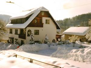 a house covered in snow with a fence at Haus Mühlgrund in Bad Wildbad +13 photos