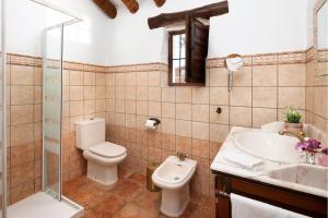 a bathroom with a toilet sink and a shower at Cortijo Salva in Periana +28 photos