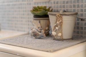 a shelf with two jars and a plant and a plant at Frisaia F3 in Isola Rossa +15 photos