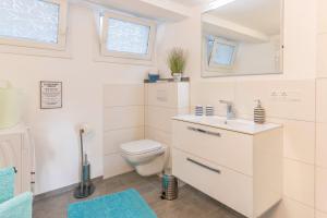 a bathroom with a toilet and a sink at Ferienwohnung Schweizer in Gaienhofen +20 photos