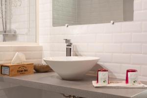 a bathroom with a bowl sink on a counter at Gîte Durance Mallemort in Mallemort +18 photos